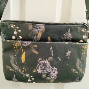 Shoulder bag-  Black with floral design 10.5" wide and 8" deep